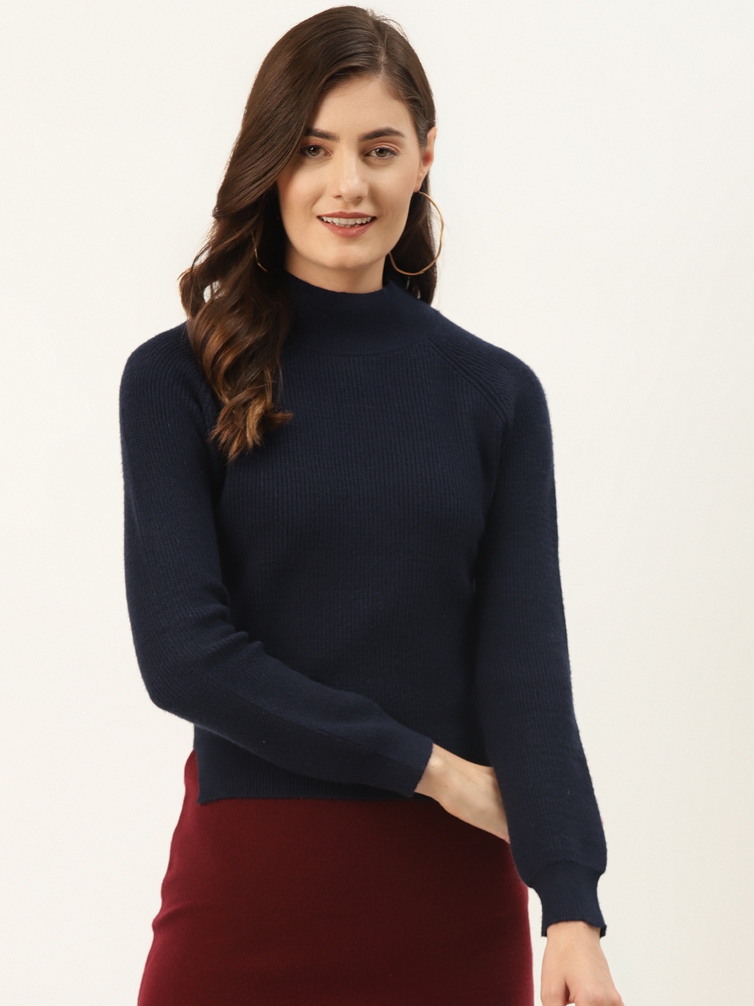 

Madame Women Navy Blue Striped Pullover