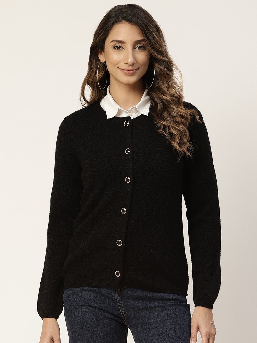 

Madame Women Black Solid Cardigan