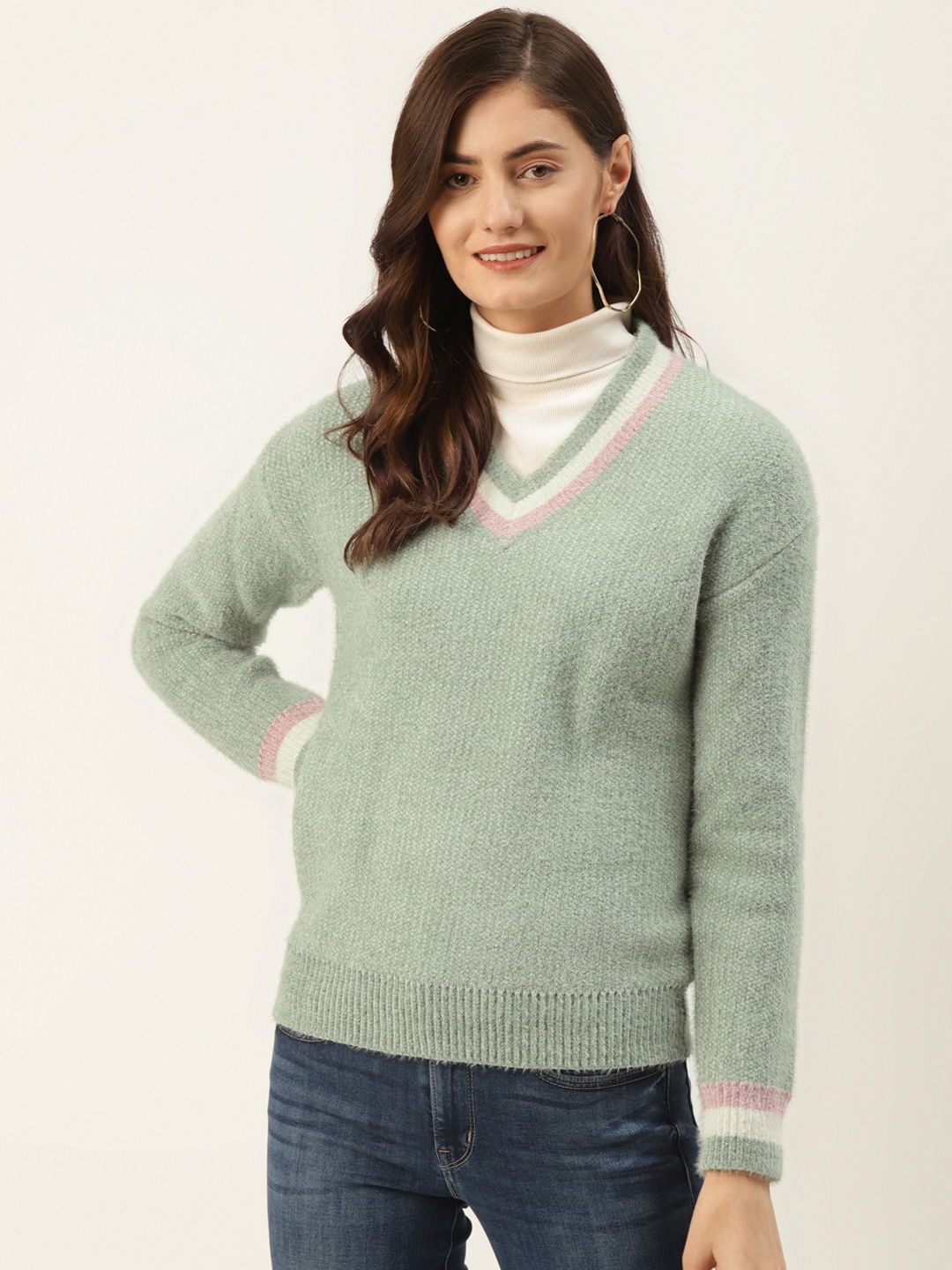

Madame Women Green Solid Pullover