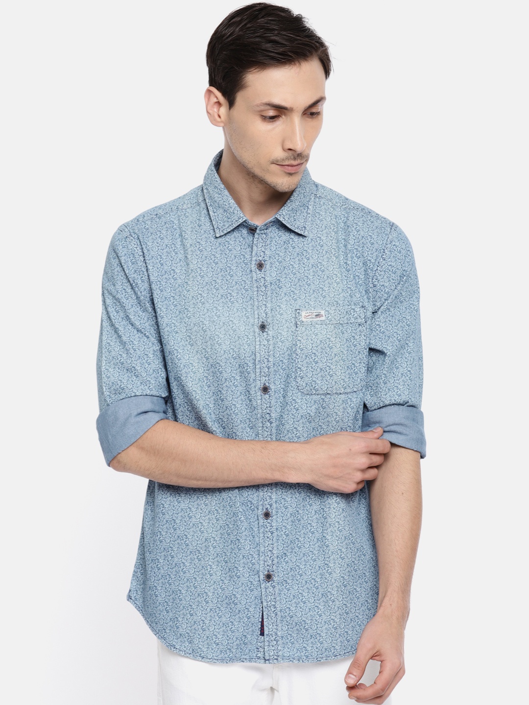 

U.S. Polo Assn. Denim Co. Men Blue Regular Fit Printed Casual Shirt