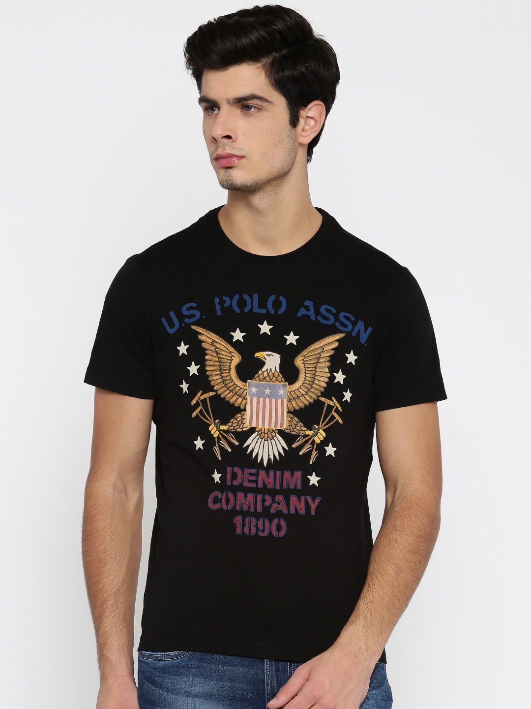 

U.S. Polo Assn. Denim Co. Men Black Printed Round Neck T-shirt