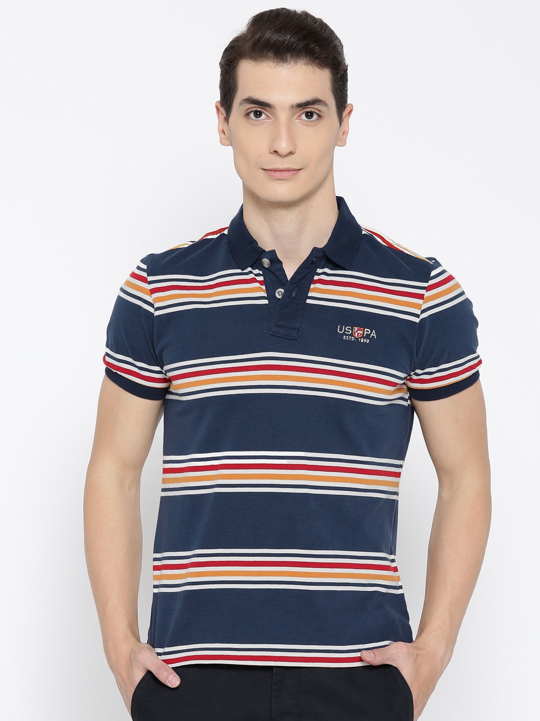 

U.S. Polo Assn. Denim Co. Men Navy Striped Polo T-shirt, Navy blue