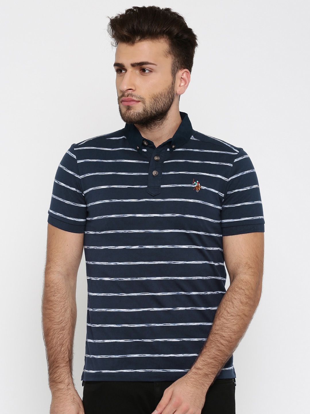 

U.S. Polo Assn. Denim Co. Men Blue Striped Polo T-shirt