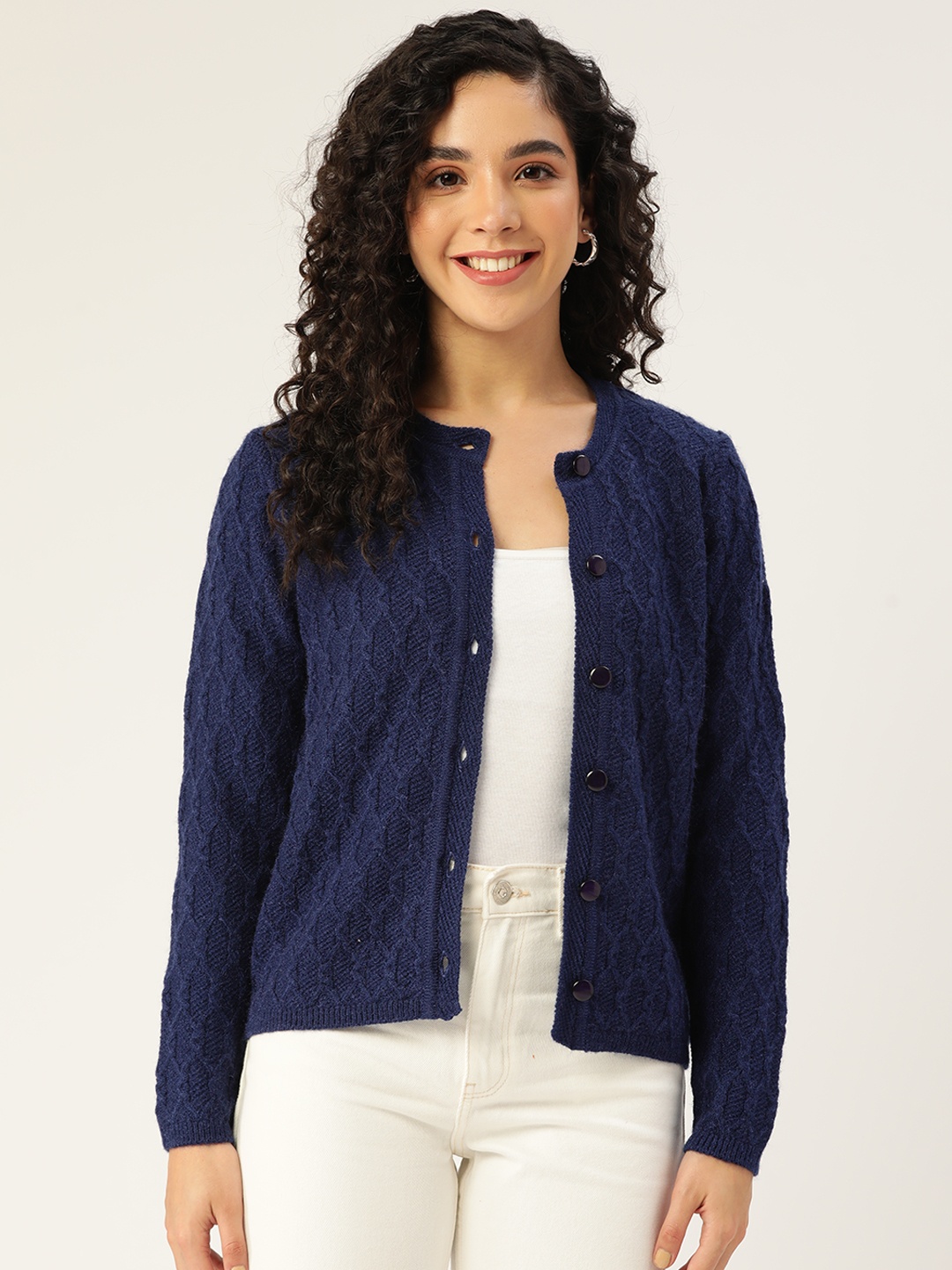 

Madame Women Navy Blue Cable Knit Cardigan