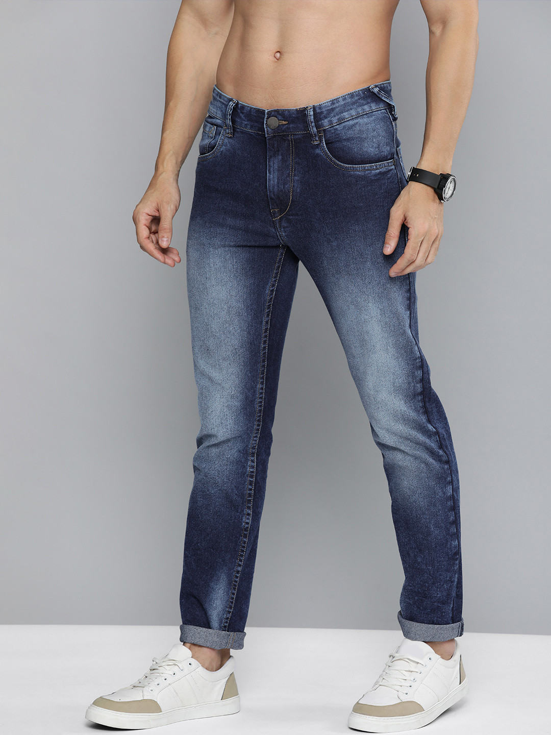 

HERE&NOW Men Blue Slim Fit Heavy Fade Stretchable Jeans