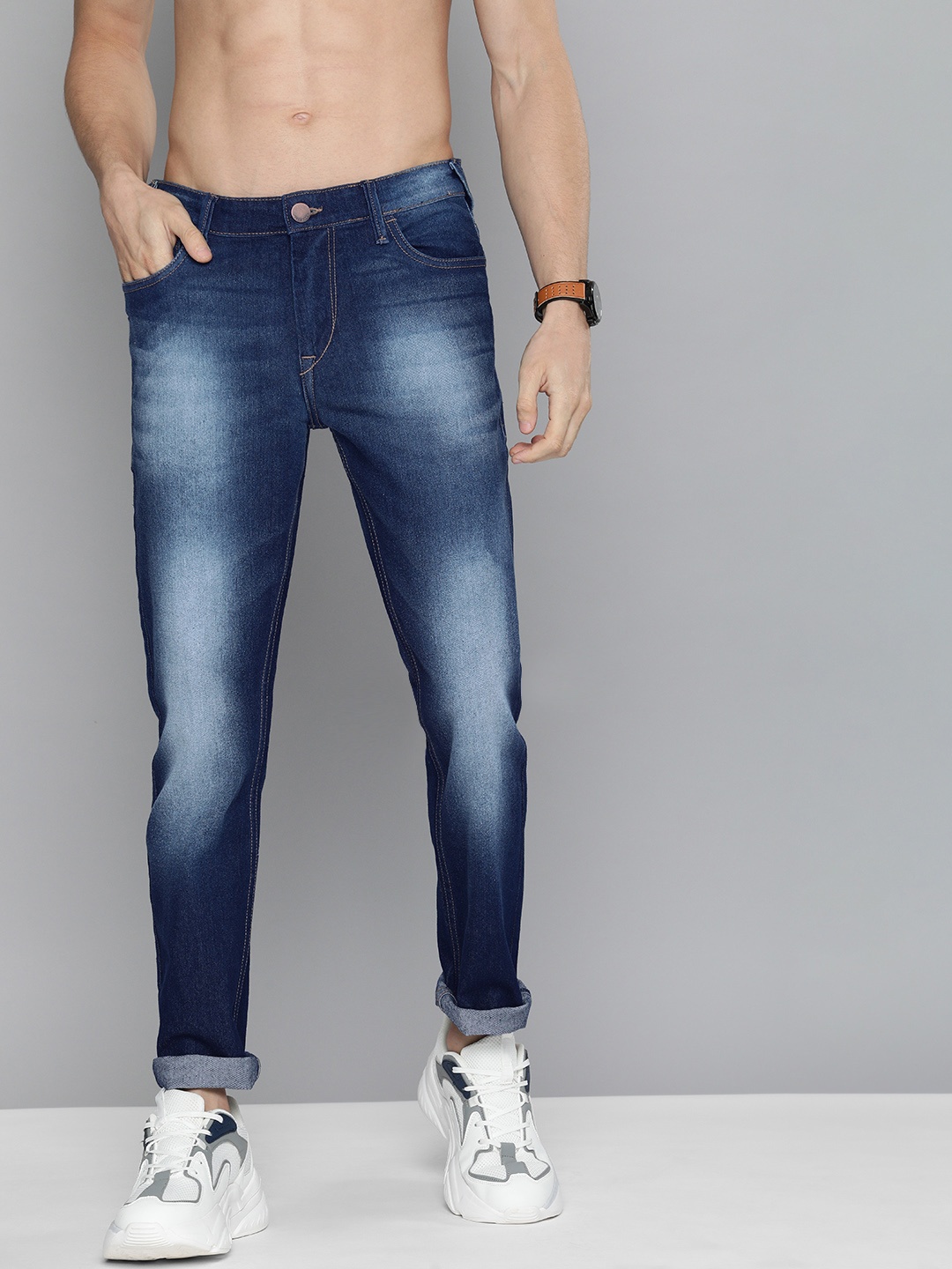 

HERE&NOW Men Blue Slim Fit Heavy Fade Stretchable Jeans
