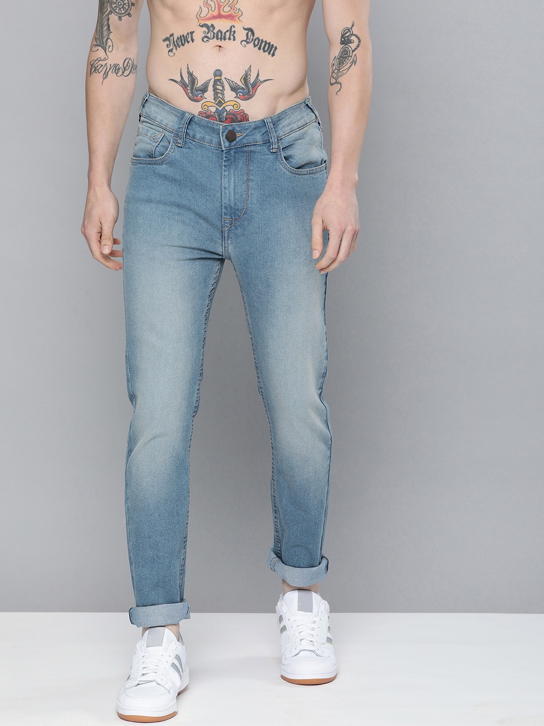 

HERE&NOW Men Light Blue Skinny Fit Mid-Rise Clean Look Heavy Fade Jeans