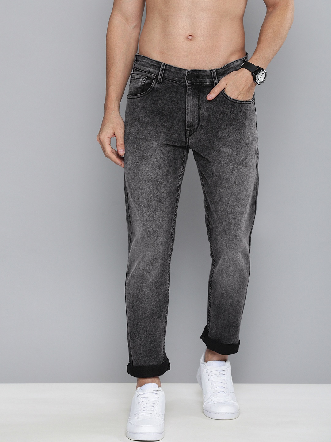 

HERE&NOW Men Grey Slim Fit Mid Rise Light Fade Stretchable Jeans