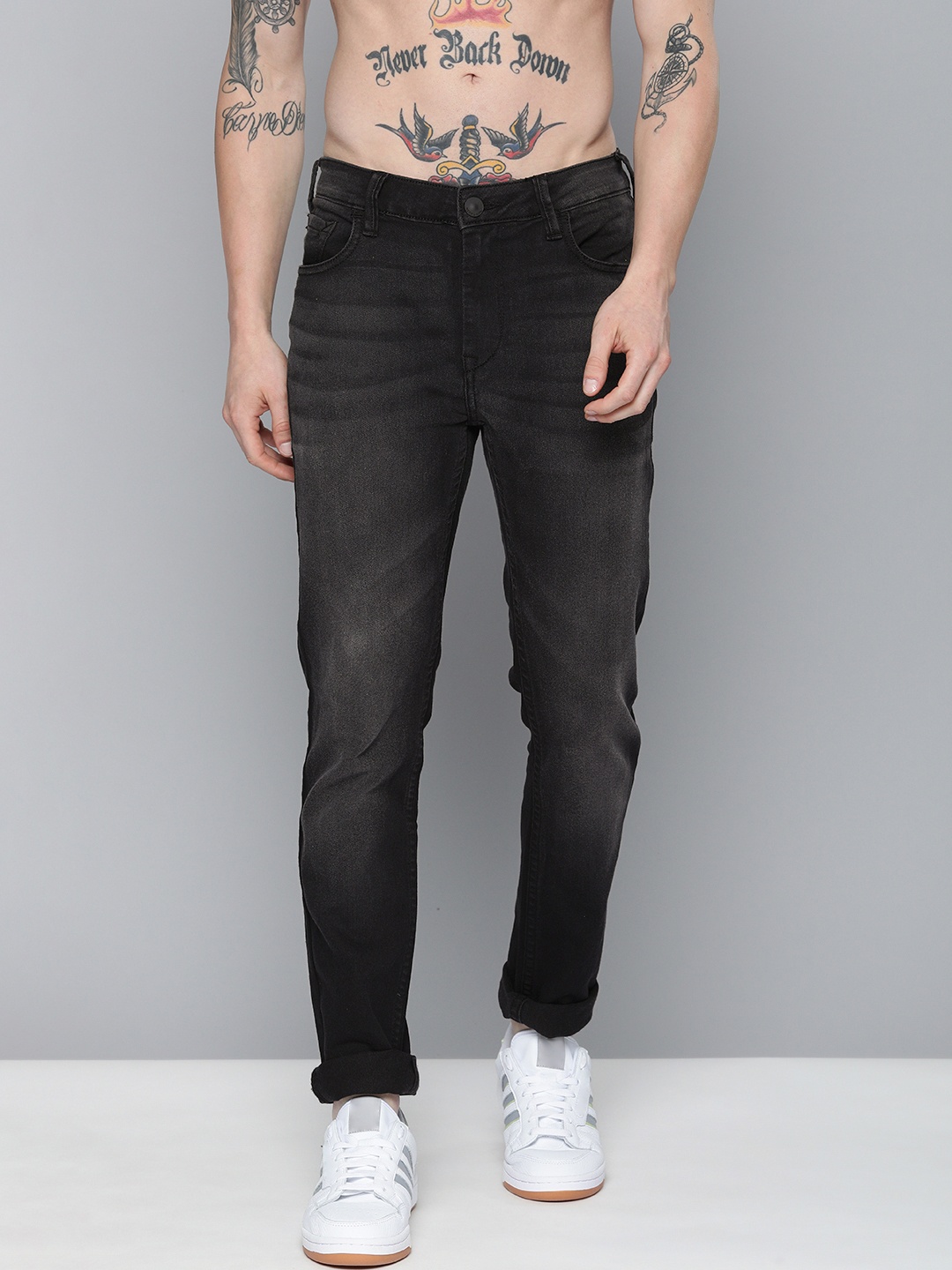 

HERE&NOW Men Charcoal Skinny Fit Heavy Fade Stretchable Jeans