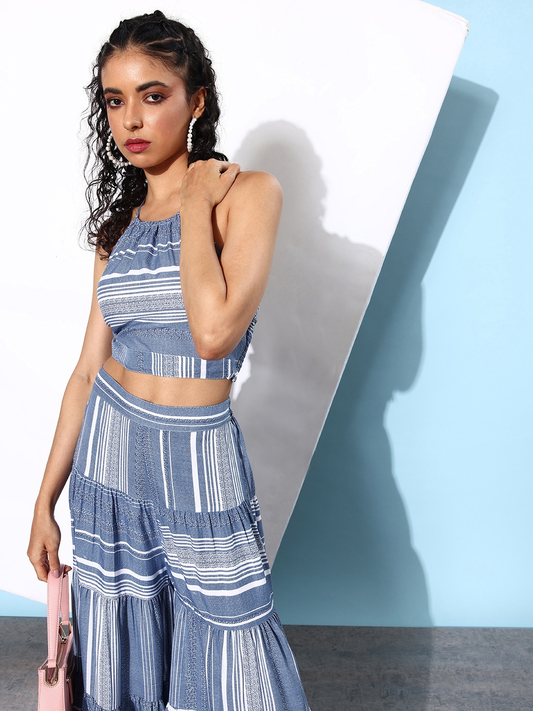 

QUIERO Women Stunning Blue Striped Co-Ords Jumpsuit