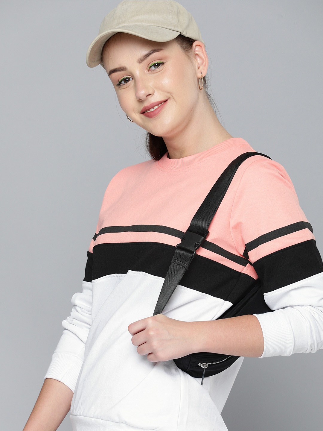 

HERE&NOW Women White Colourblocked Printed Pure Cotton Sweatshirt