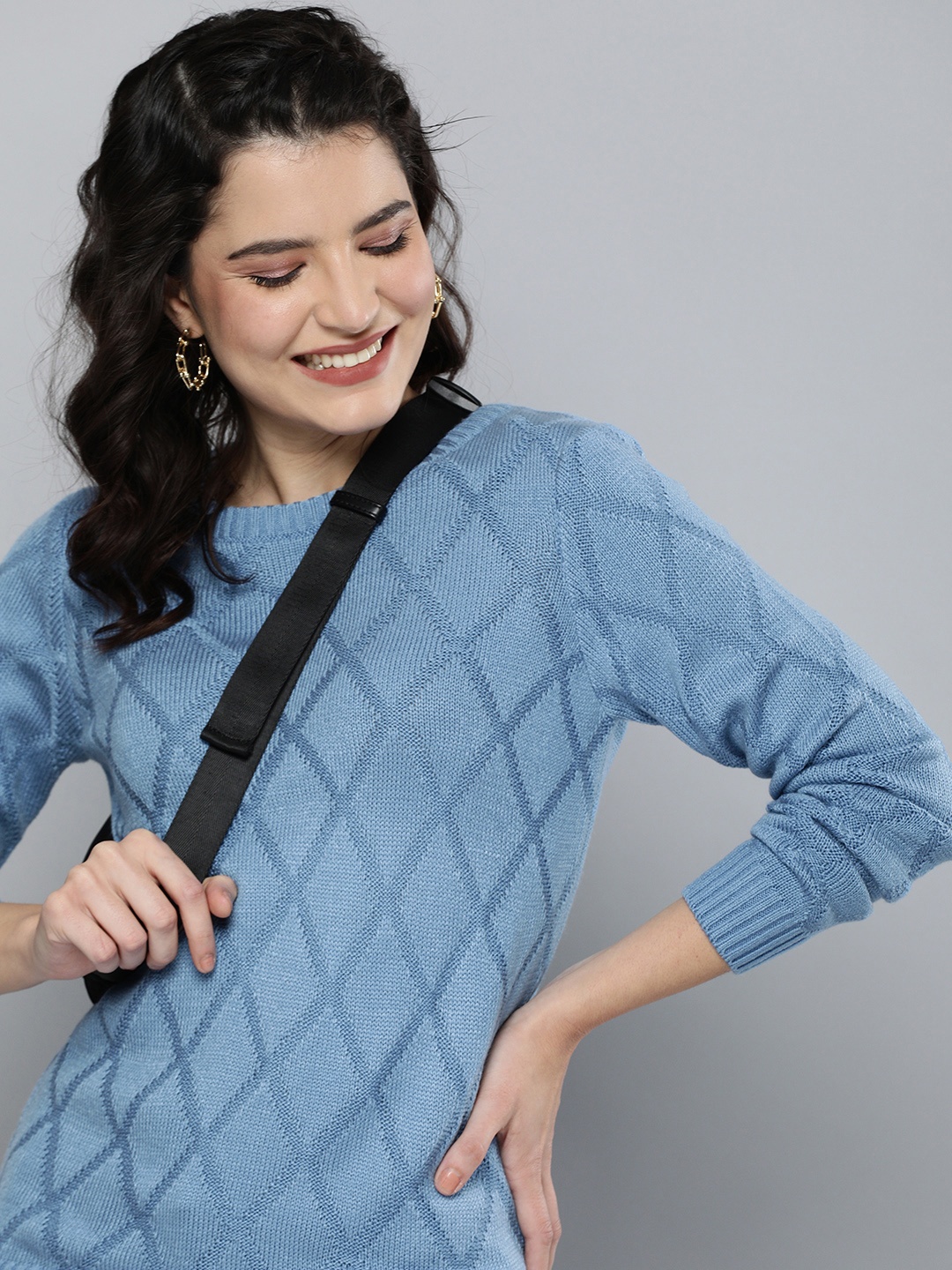 

HERE&NOW Women Blue Self Design Sweater