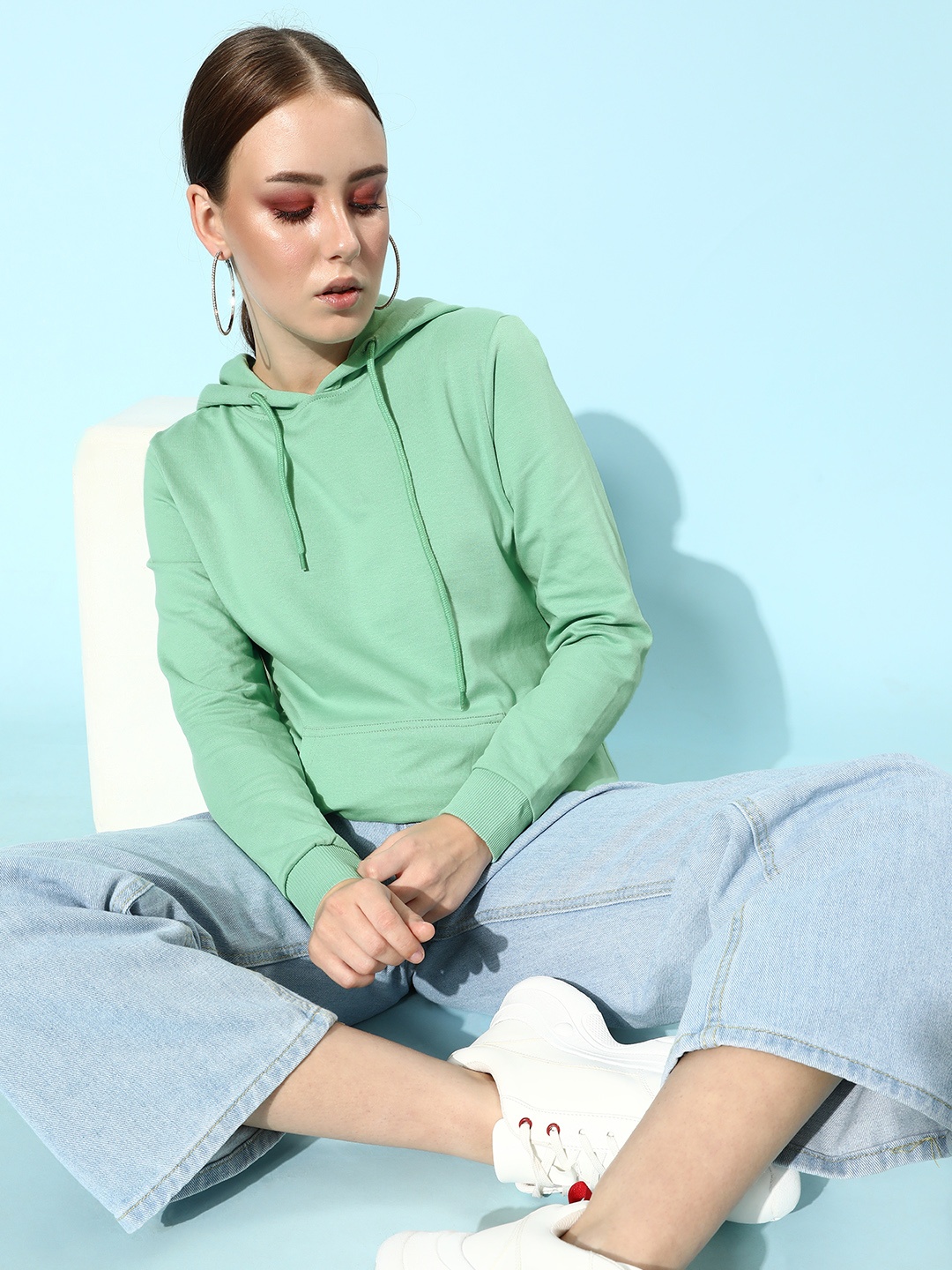 

HERE&NOW Women Gorgeous Green Solid Knitted Sweatshirt