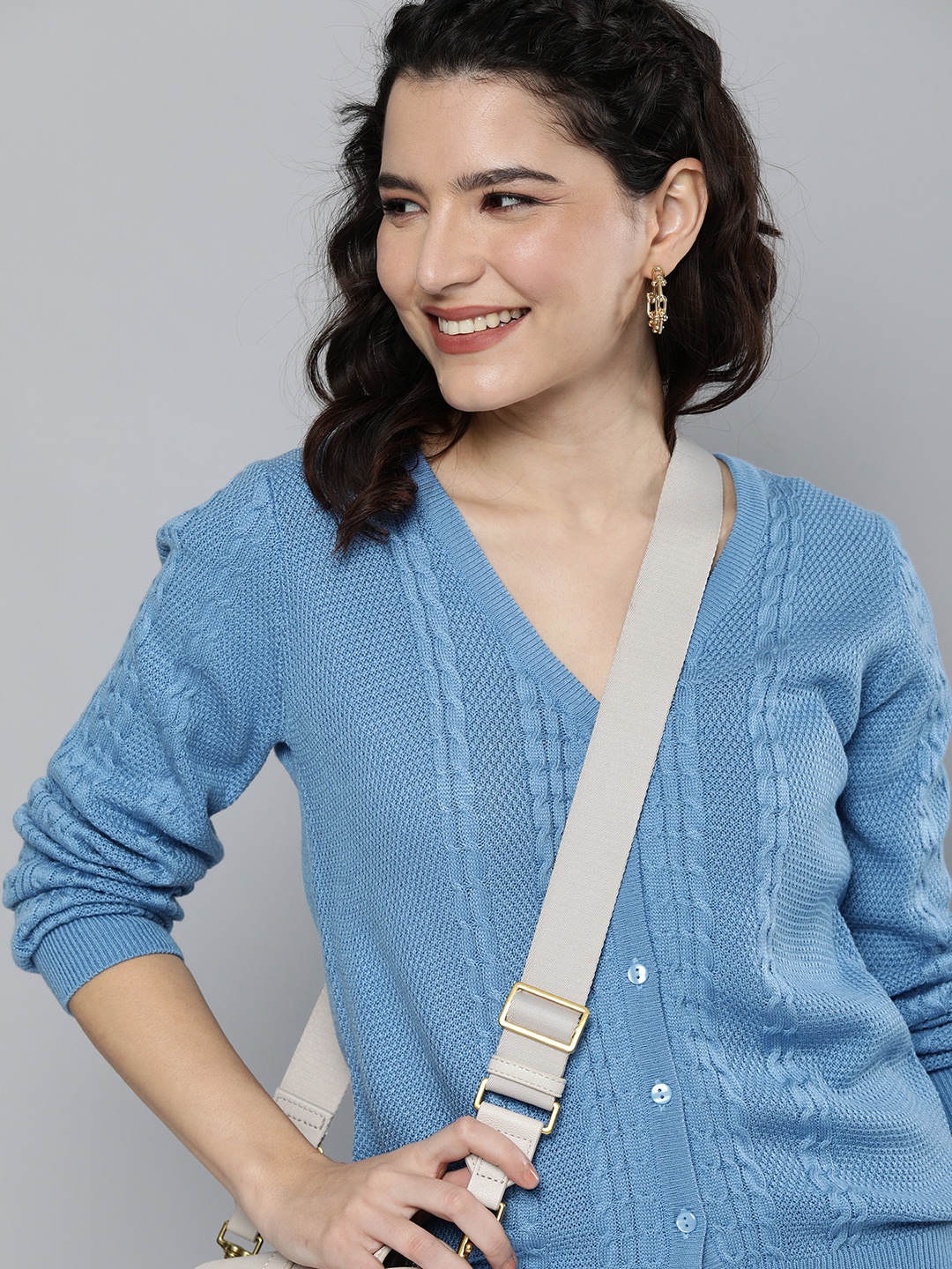 

HERE&NOW Women Blue Cable Knit Cardigan