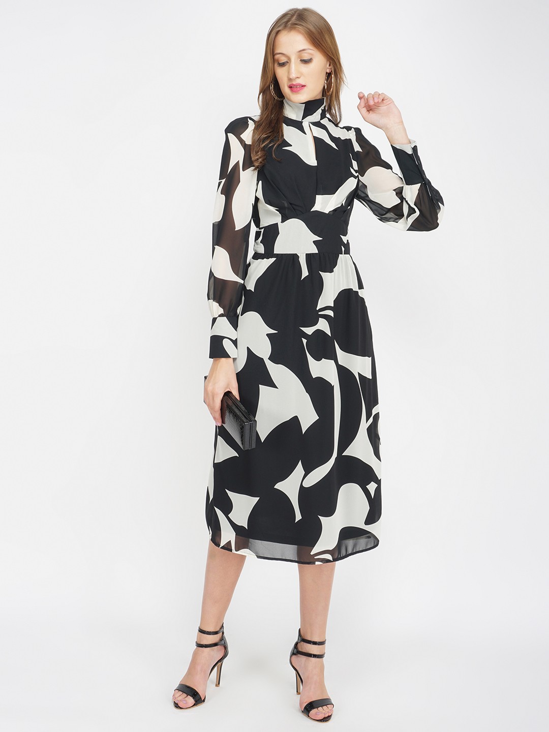 

Oxolloxo Black Satin Shirt Midi Dress