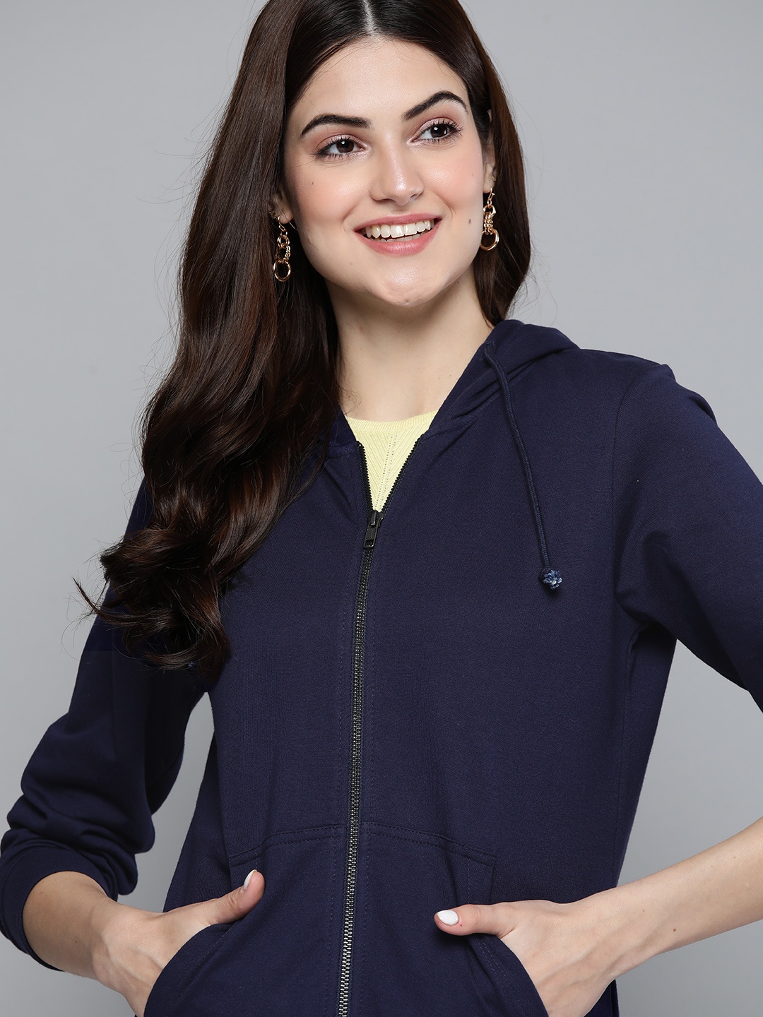 

HERE&NOW Women Navy Blue Hooded Sweatshirt