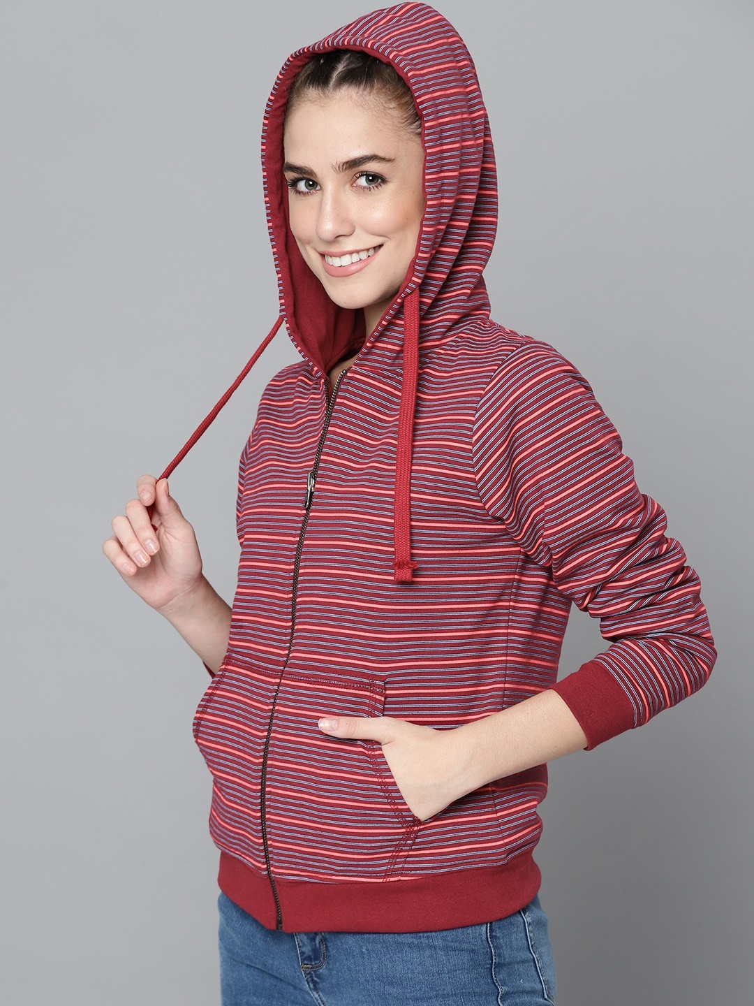 

HERE&NOW Women Maroon Printed Hooded Sweatshirt