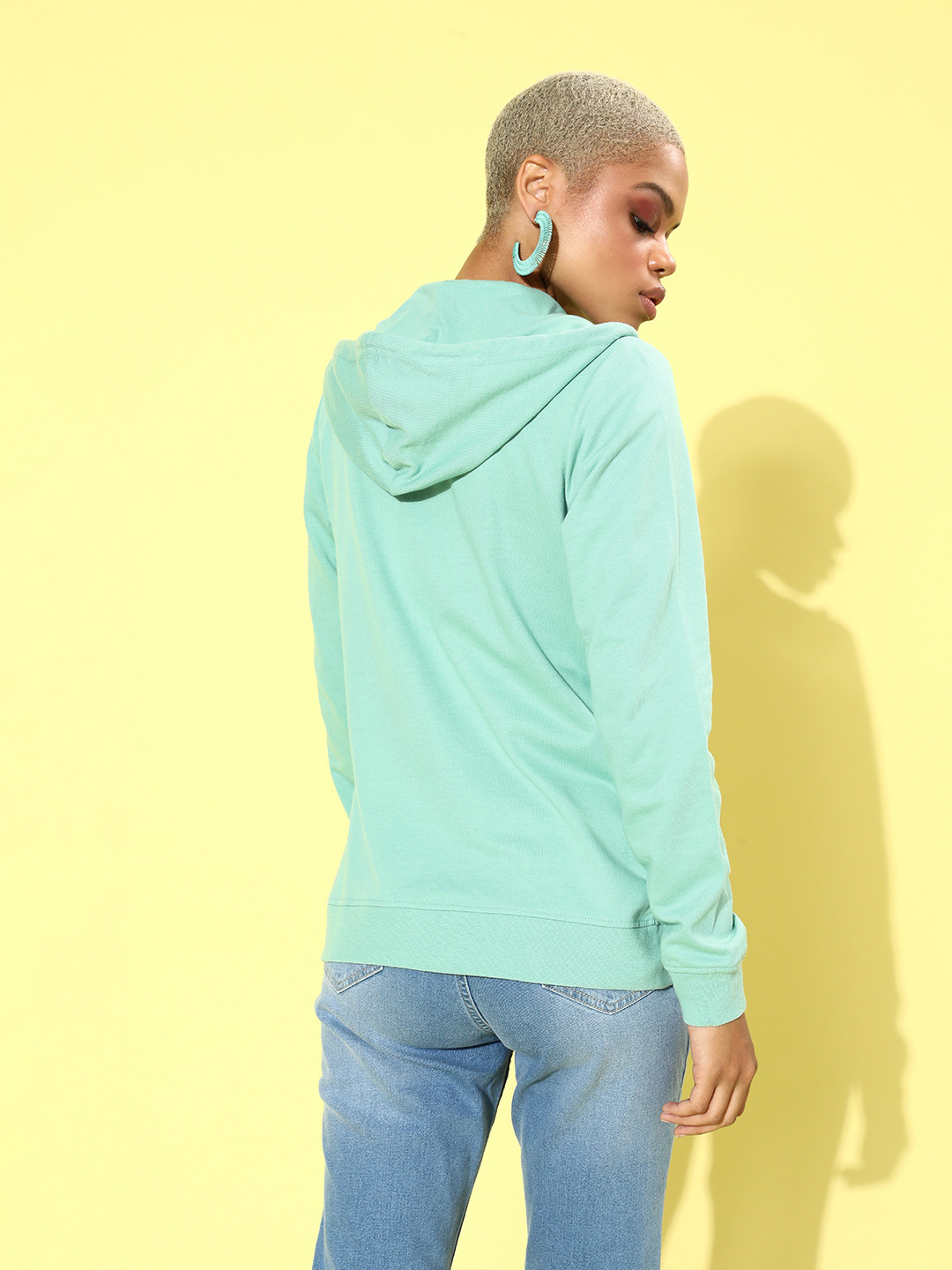 

HERE&NOW Women Gorgeous Green Shade Solid Knitted Sweatshirt