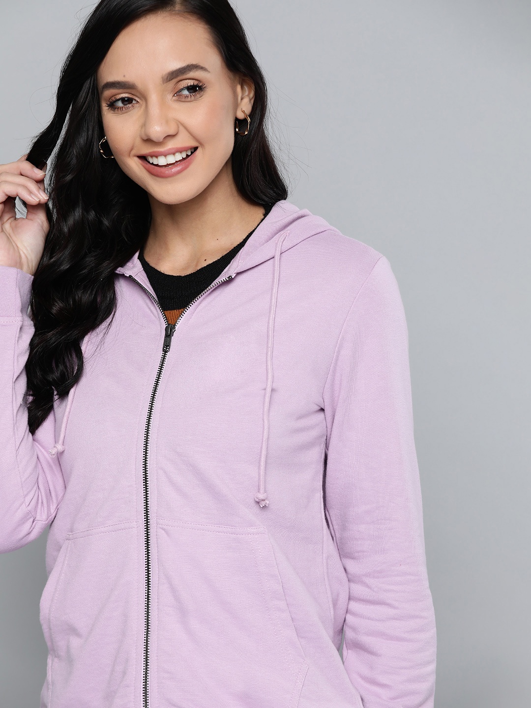 

HERE&NOW Women Lavender Solid Hooded Sweatshirt