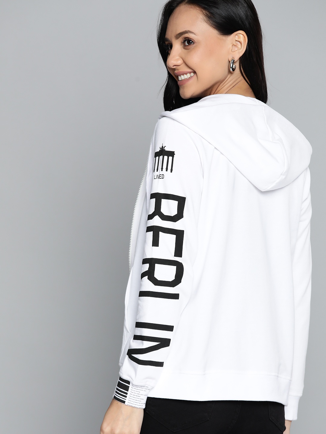 

HERE&NOW Women White Hooded Sweatshirt