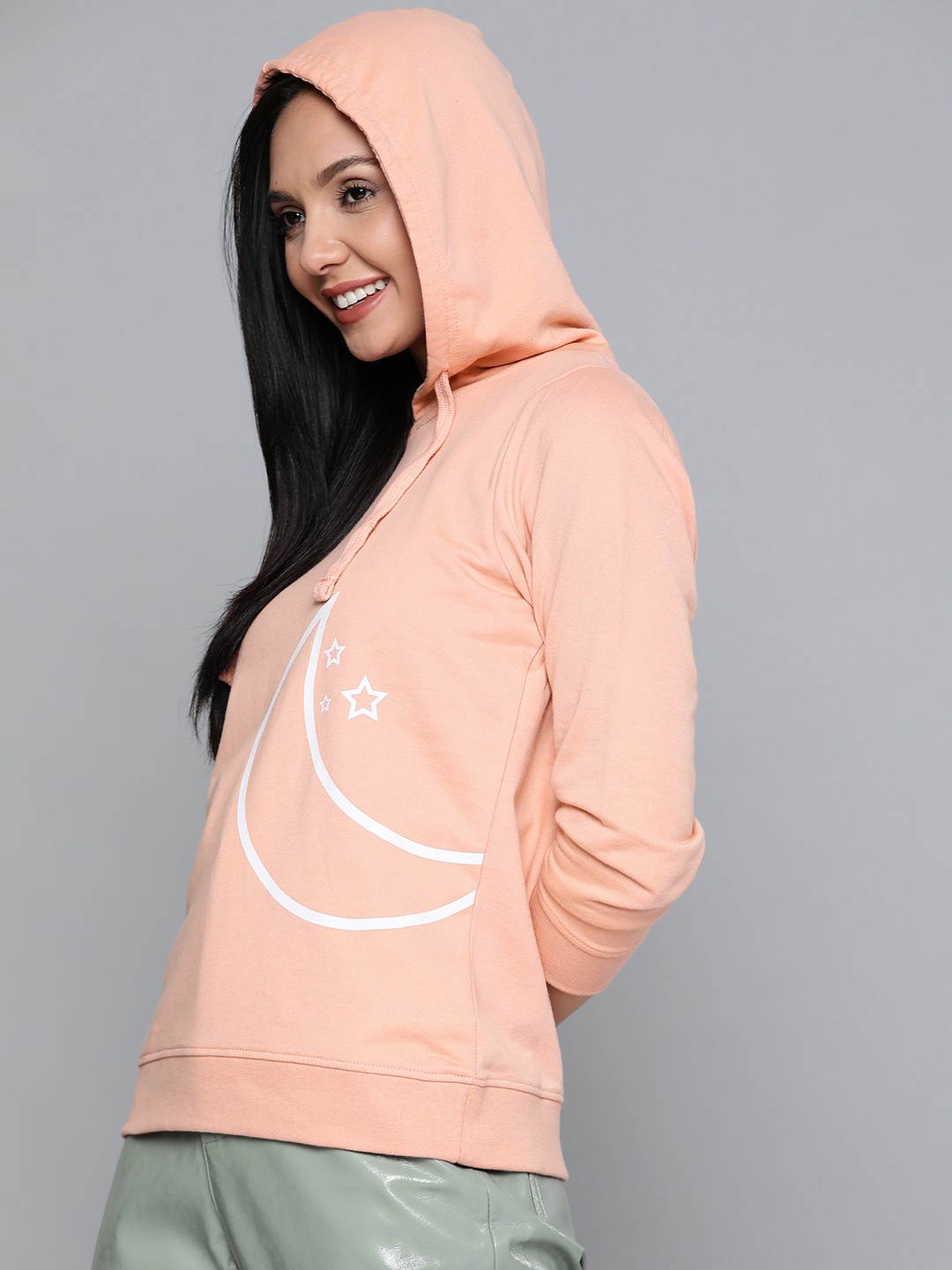 

HERE&NOW Women Pink Printed Hooded Sweatshirt