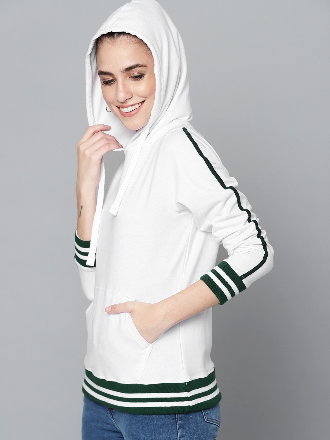 

HERE&NOW Women White Hooded Sweatshirt