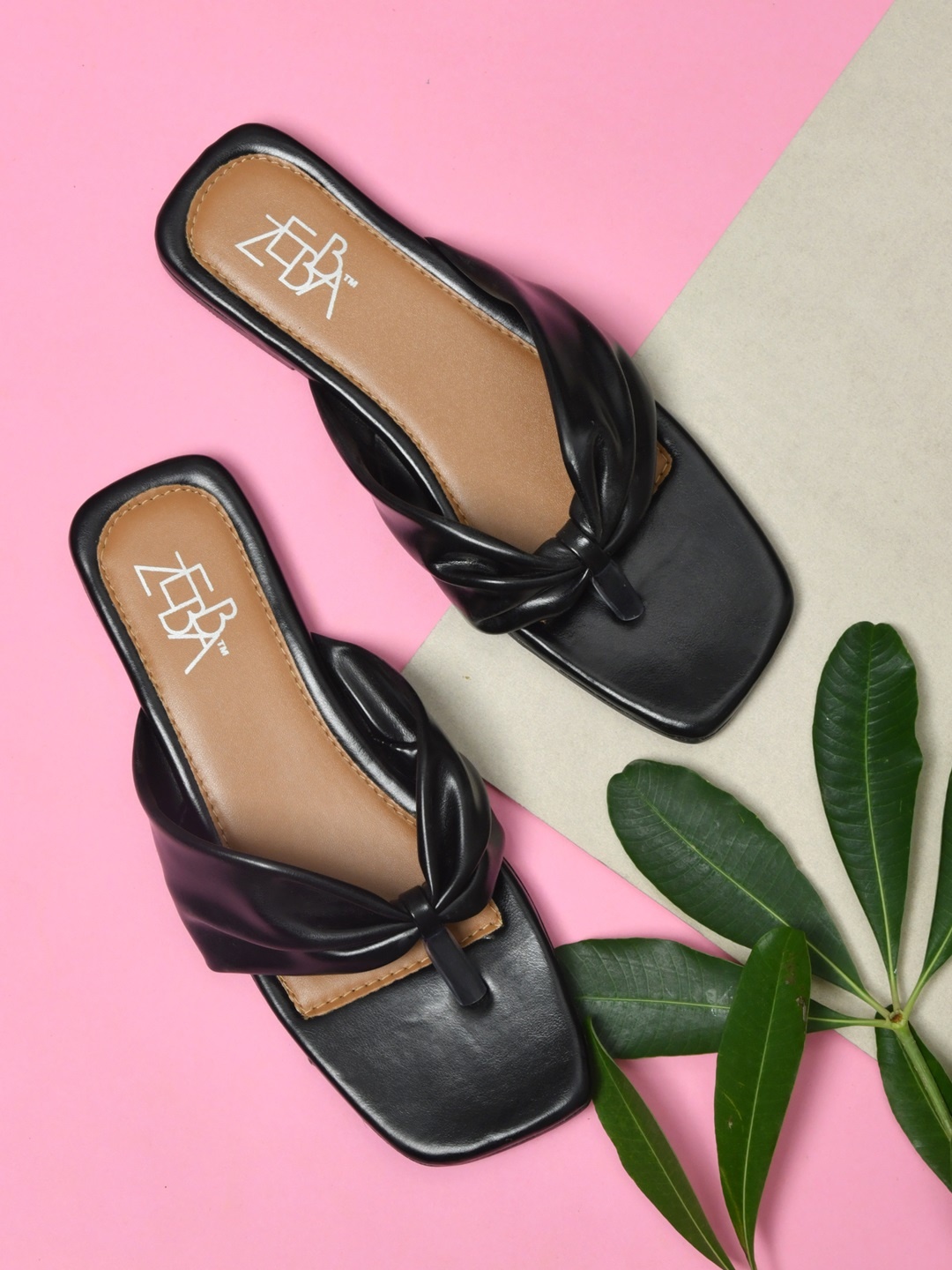

Zebba Women Black Open Toe Flats with Bows