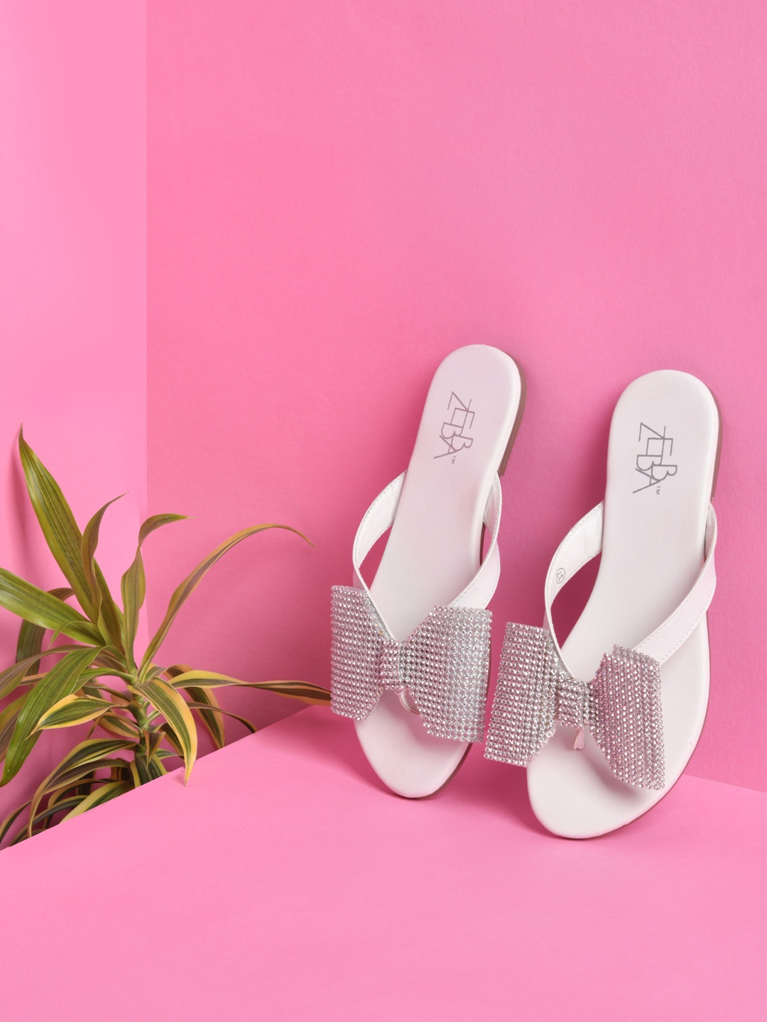 

Zebba Women White Embellished Open Toe Flats