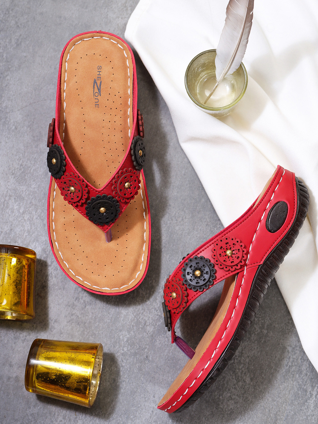 

Shezone Women Red Open Toe Flats