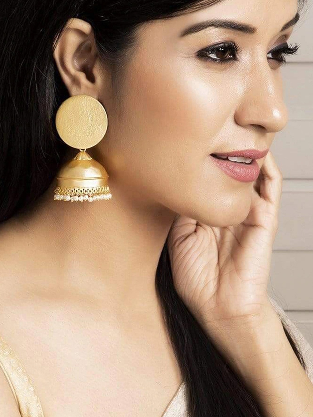 

Rubans Women Gold-Plated Pearl Statement Dome Shaped Handcrafted Jhumkas Earrings