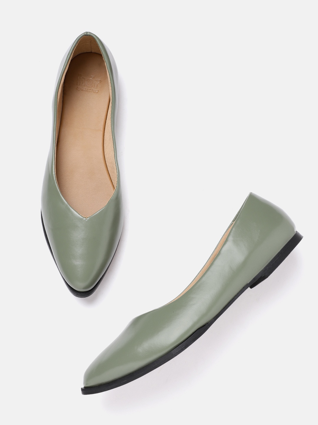 

her by invictus Women Olive Green Solid Ballerinas