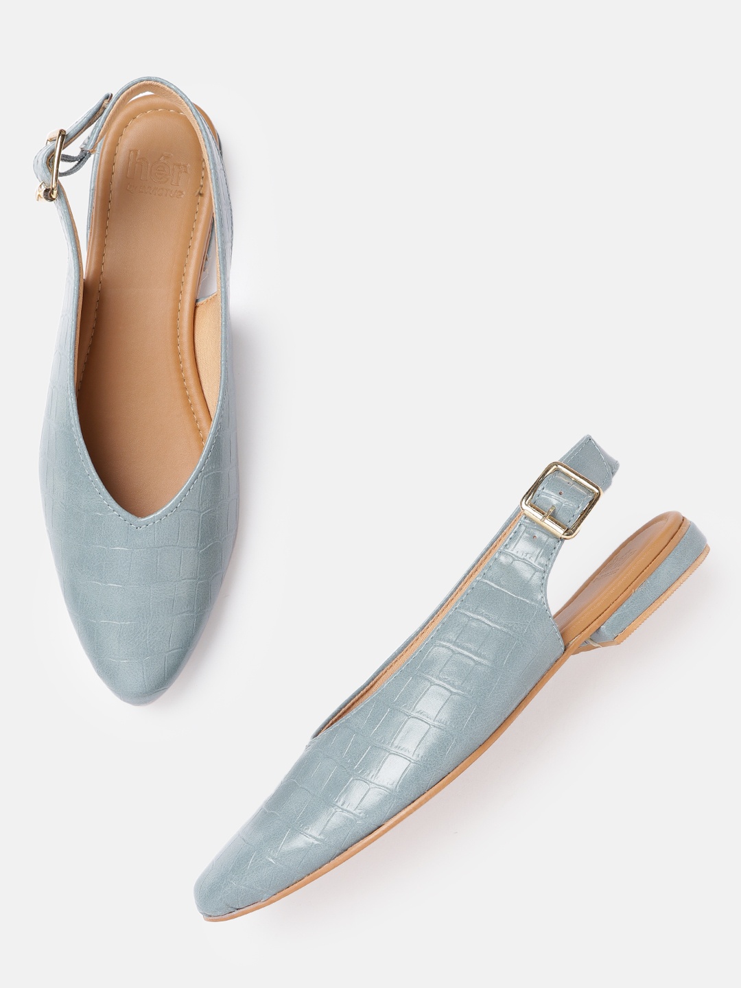

her by invictus Women Blue Croc Textured Mules