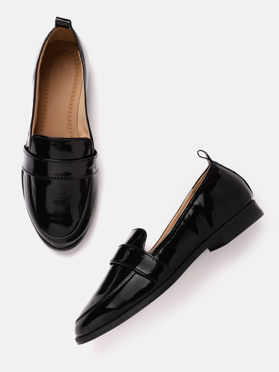 

her by invictus Women Black Solid Patent Finish Loafers