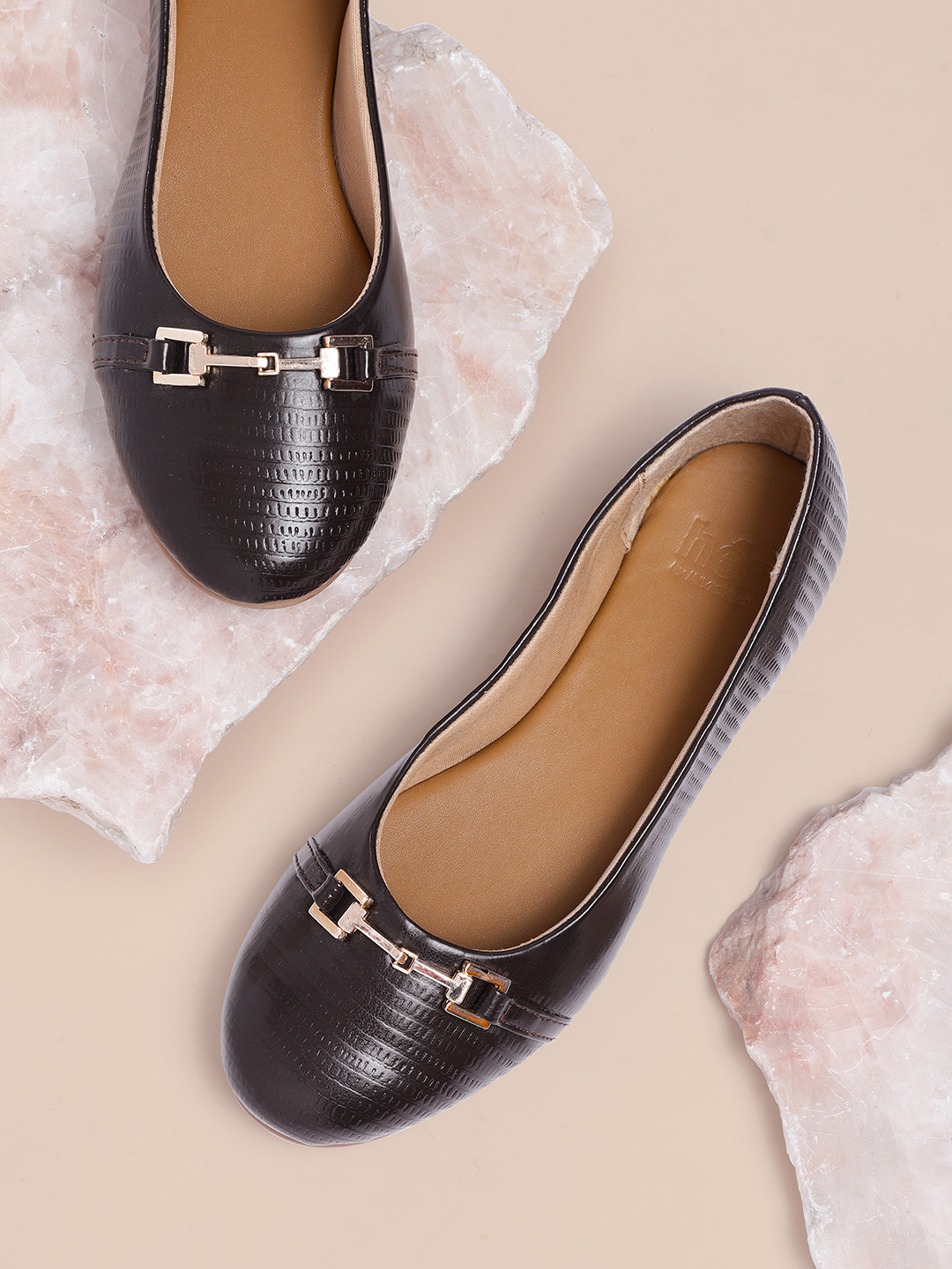 

her by invictus Women Brown Textured Ballerinas
