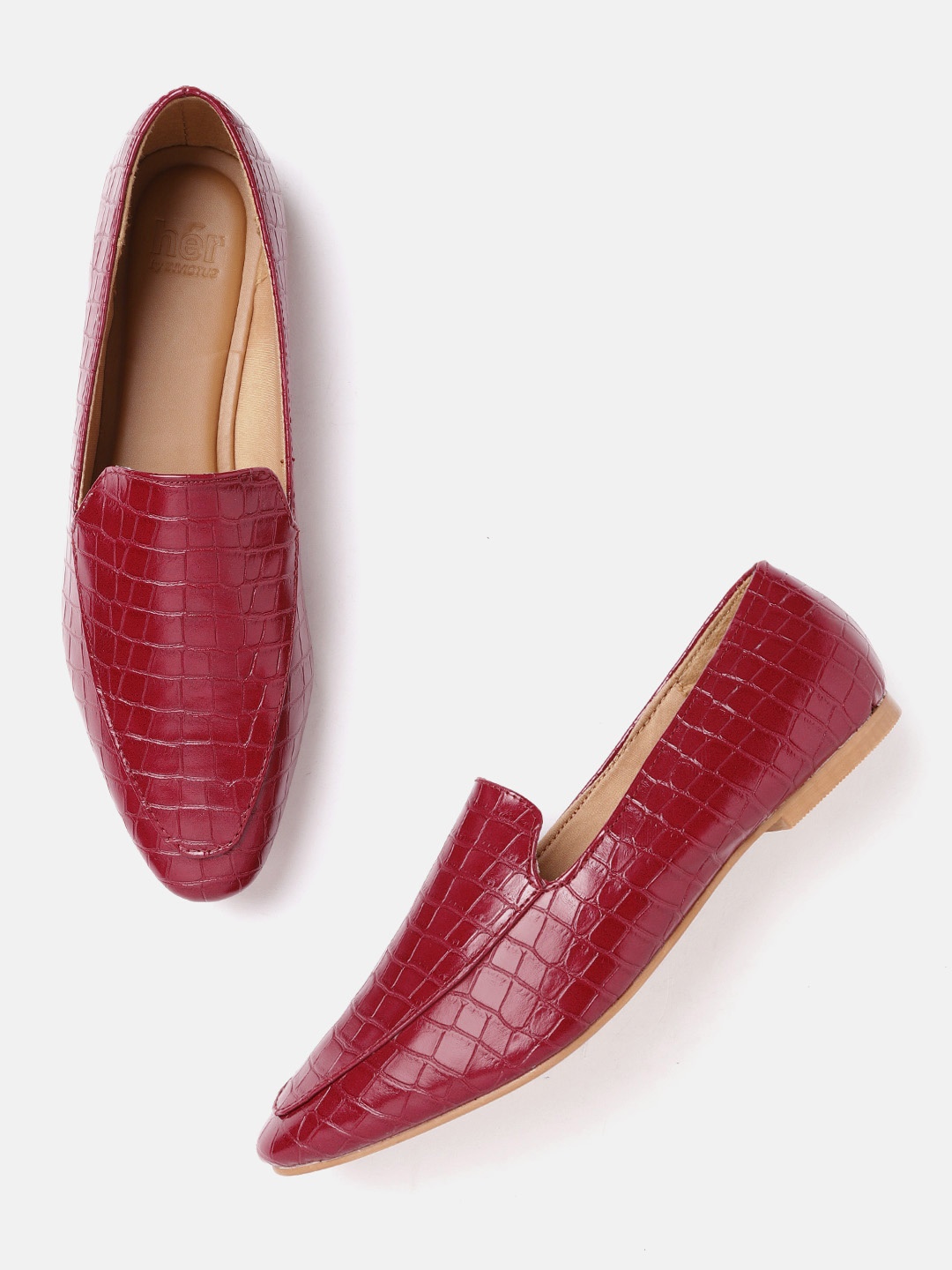 

her by invictus Women Red Croc Textured Loafers