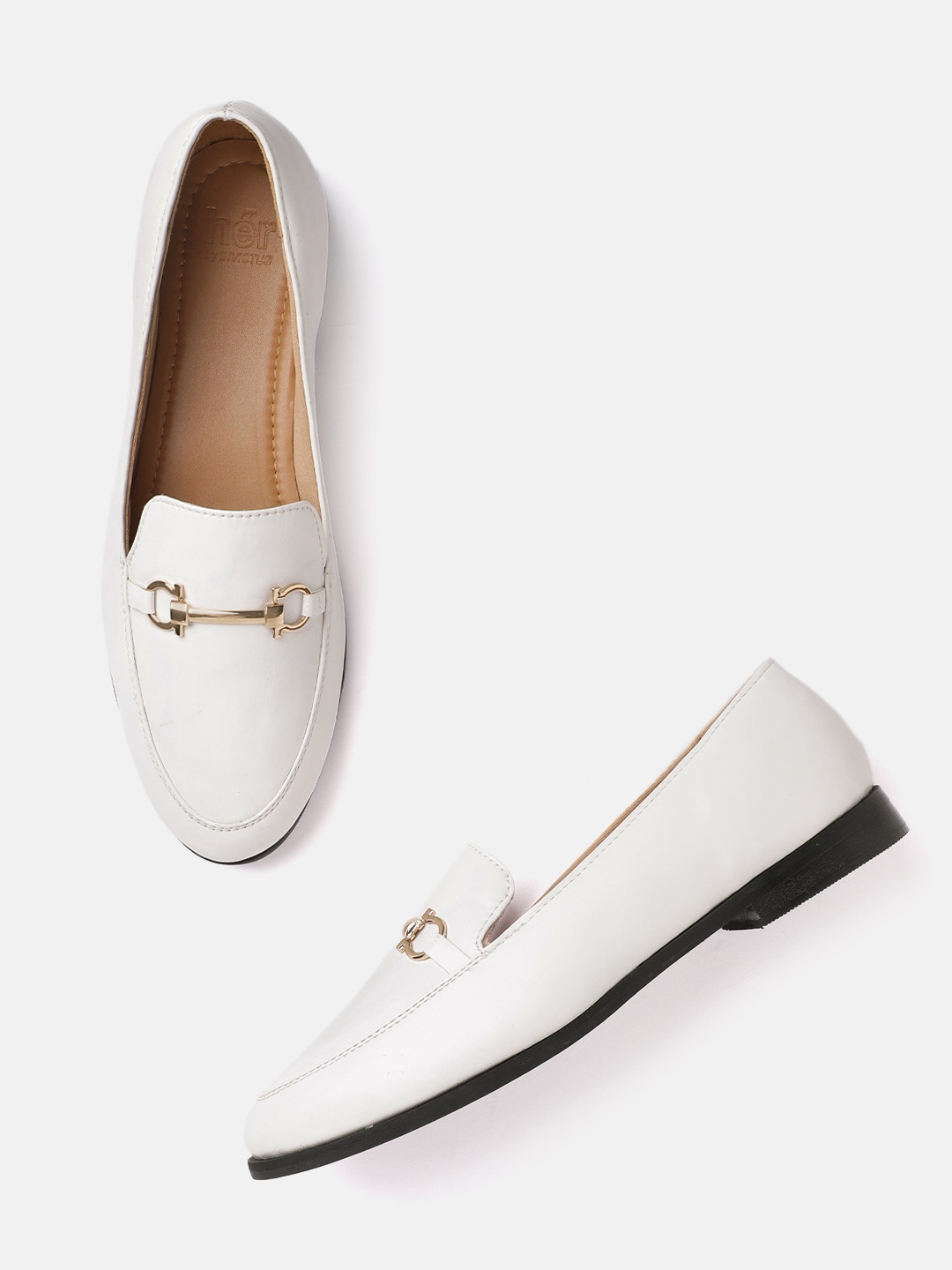 

her by invictus Women White Solid Horsebit Loafers