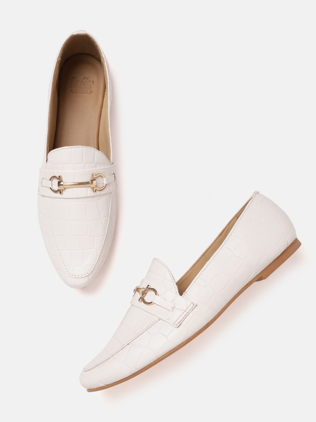 

her by invictus Women White Croc Textured Loafers