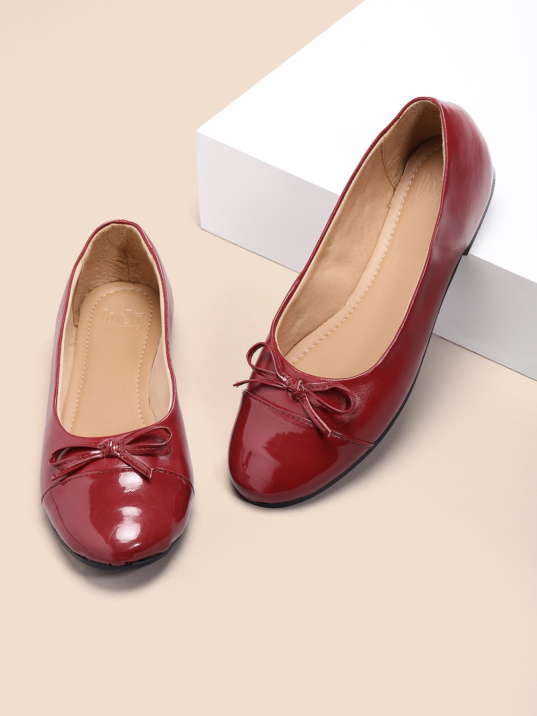 

her by invictus Women Maroon Solid Ballerinas with Bow Detail