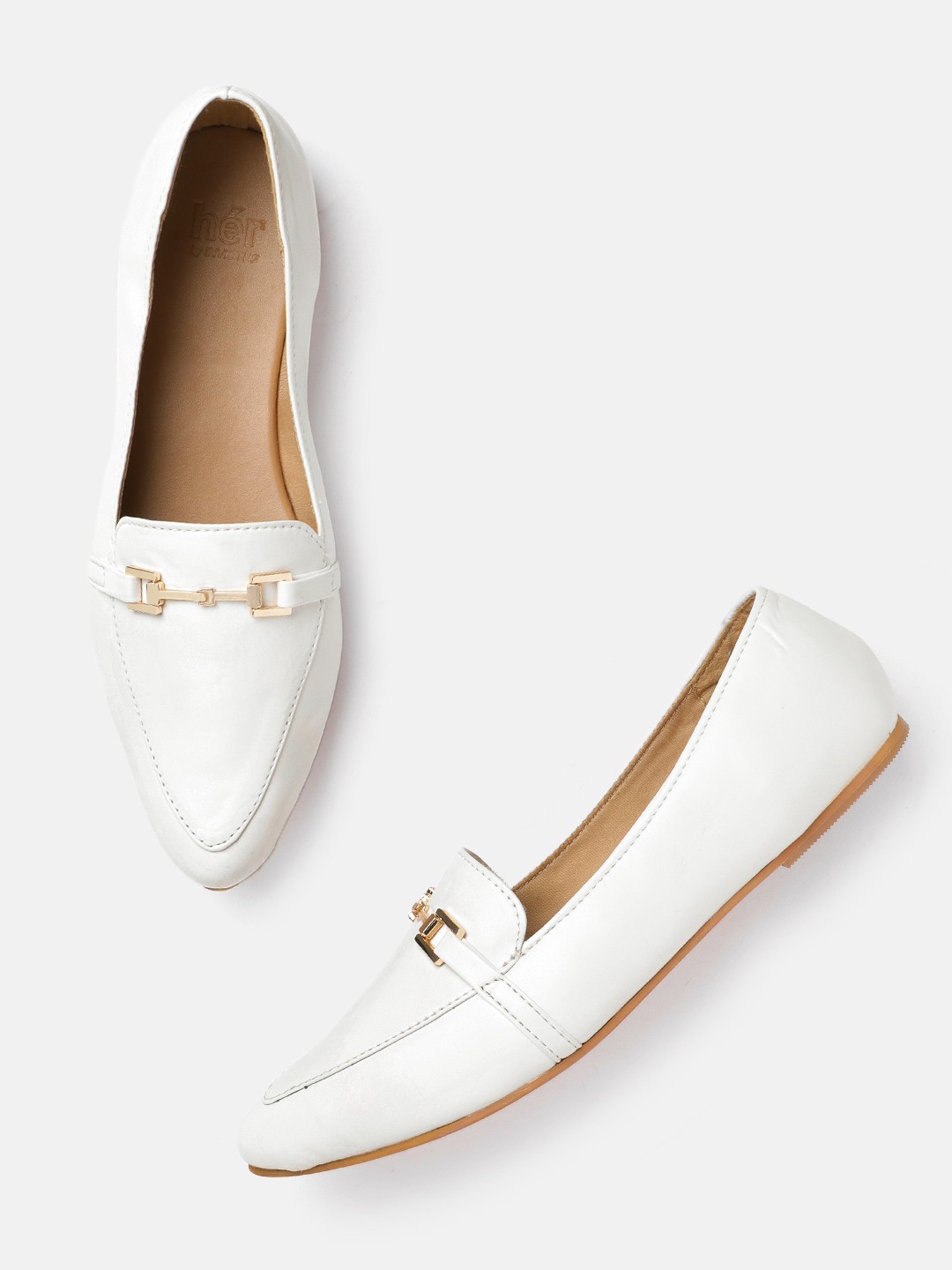 

her by invictus Women White Solid Horsebit Loafers