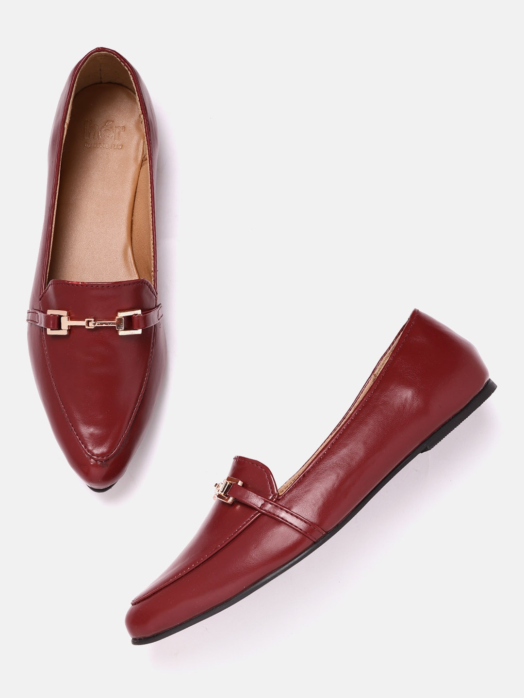 

her by invictus Women Maroon Horsebit Loafers