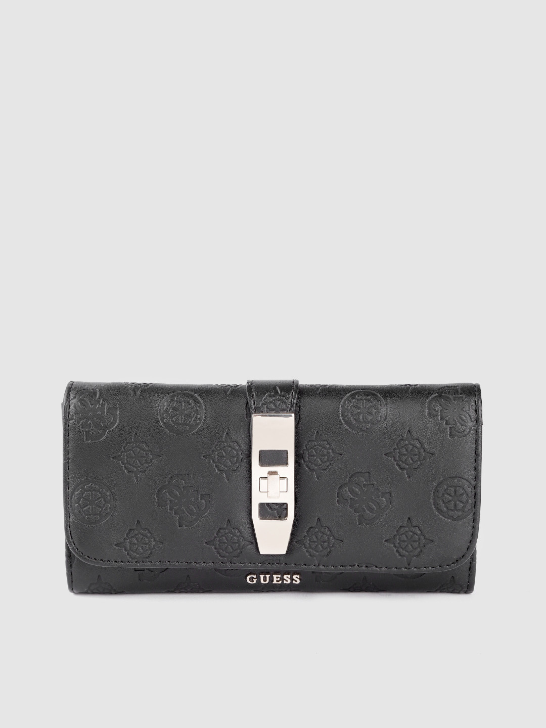 

GUESS Women Black Brand Logo Textured Three Fold Wallet