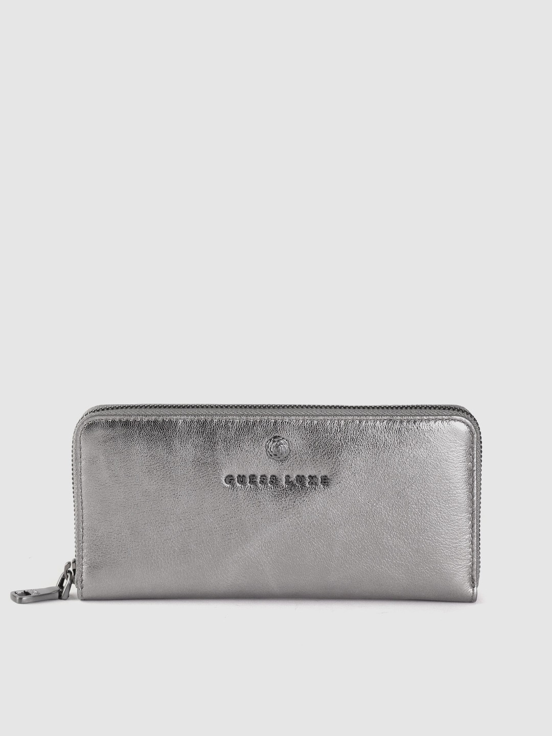 

GUESS Women Silver-Toned Solid Zip Around Wallet