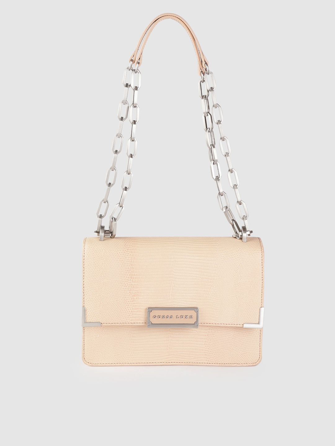 

GUESS LUXE Nude-Coloured Snakeskin Textured Leather Shoulder Bag