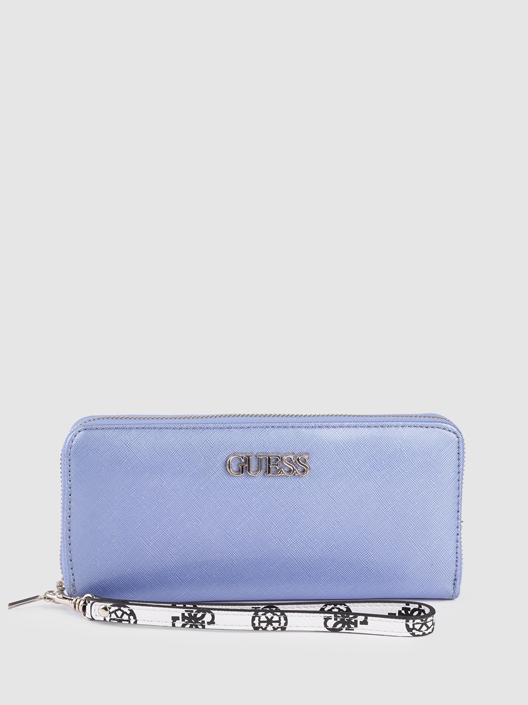 

GUESS Women Blue Saffiano Textured Zip Around Wallet