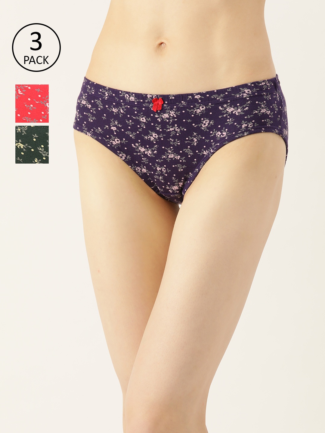 

Leading Lady Women Pack of 3 Pure Cotton Printed Basic Briefs HP-9013-3, Purple