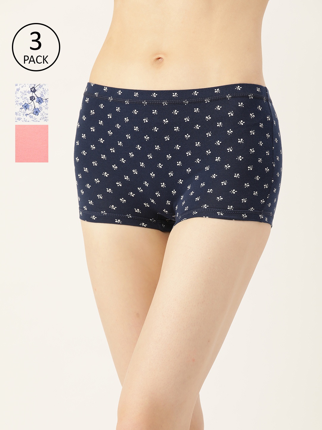 

Leading Lady Women Pack of 3 Printed Boy Shorts JOY-3-PR-06, Navy blue