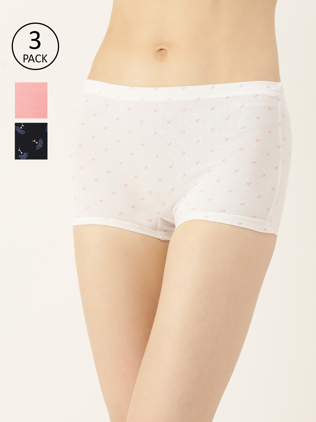 

Leading Lady Women Pack of 3 Printed Boy Shorts JOY-3-PR-03, White