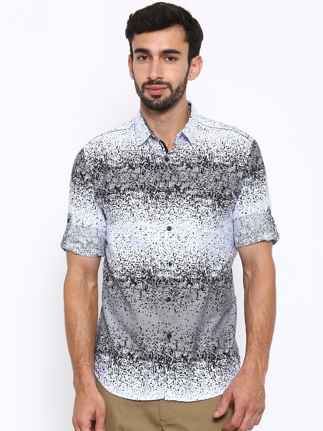 

LOCOMOTIVE Men White & Black Printed Casual Shirt