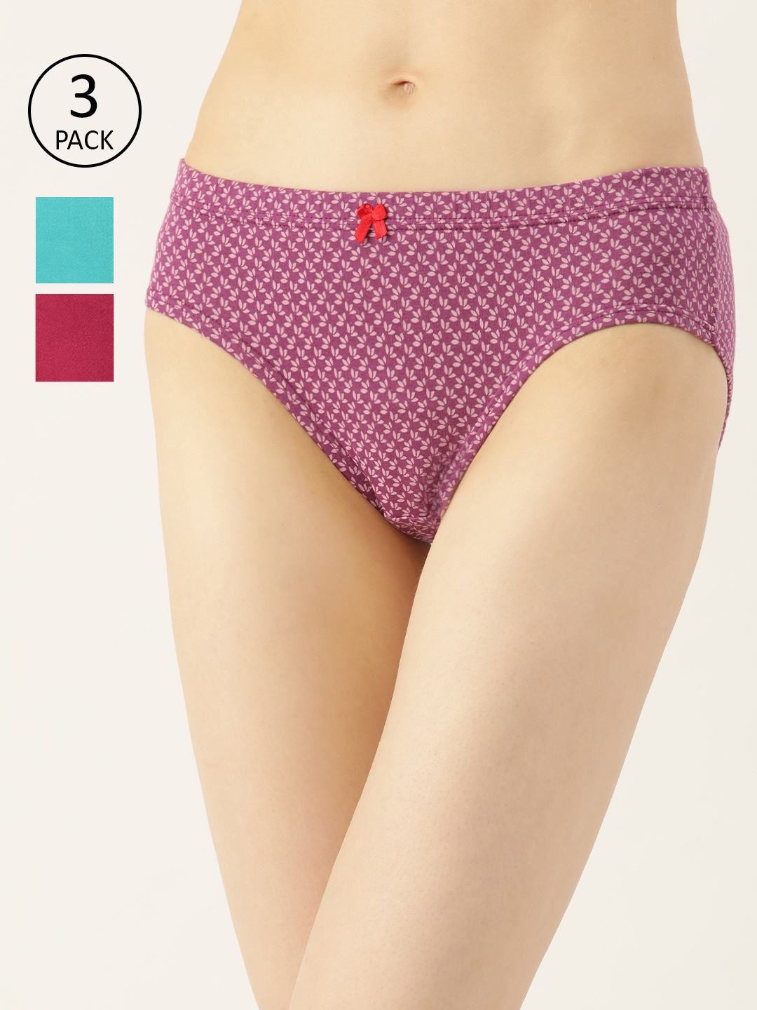 

Leading Lady Women Pack of 3 Pure Cotton Printed Basic Briefs HP-9011-3, Purple