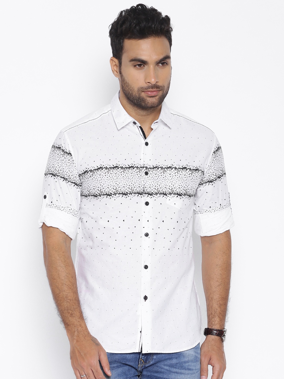 

LOCOMOTIVE Men White Regular Fit Printed Casual Shirt